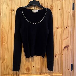 Michael Kors Black Jeweled Lightweight Knit Sweater Size M